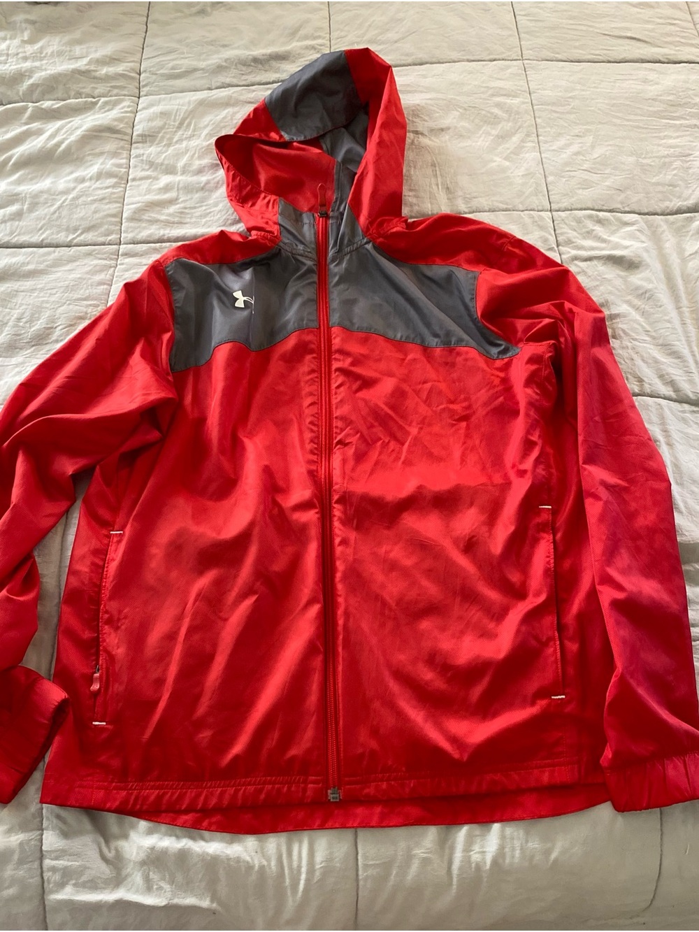 Under Armour Red and Gray Hooded Windbreaker
